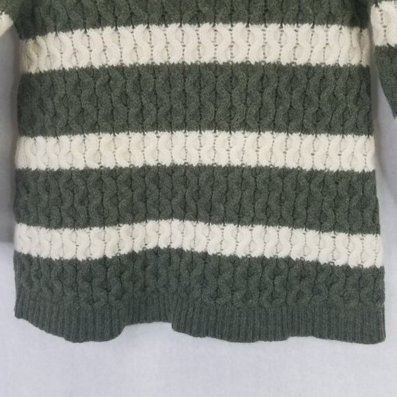 J Crew Chunky Cable Knit Sweater Women's S Merino Wool Green White Striped - Picture 5 of 14